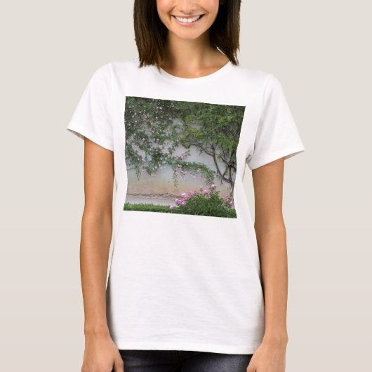 フローレンス・イタリア，ピンクローズの壁 Tシャツ (正面)