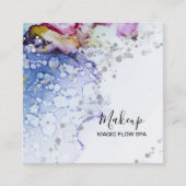 *~*フロー水色の青オーガニック色の抽象芸術グリッター スクエア名刺 (正面)