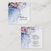 *~*フロー水色の青オーガニック色の抽象芸術グリッター スクエア名刺 (正面/裏面)