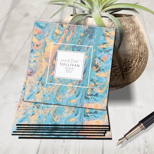 フロー絵を描抽象芸術テクスチャティール(緑がかった色)/黄色ID796 スクエア名刺