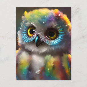 フワフワかわいいカラフルフクロウ ポストカード