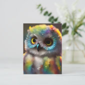 フワフワかわいいカラフルフクロウ ポストカード (スタンド正面)