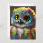 フワフワかわいいカラフルフクロウ ポストカード (正面/裏面)