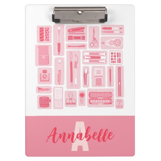 フワフワのアート用品 ピンクの模様 モノグラム クリップボード (正面)