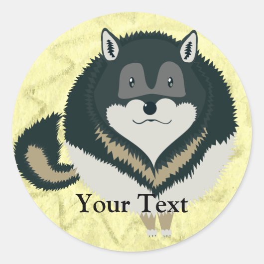 フワフワのオオカミ ラウンドシール (正面)