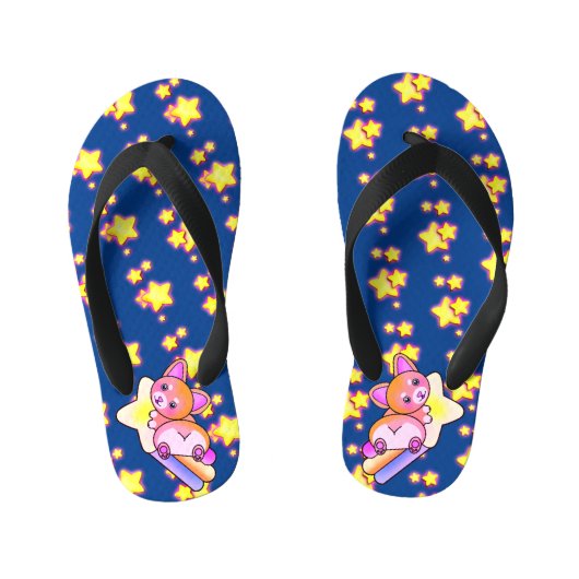 フワフワのオレンジとゴールデンスターかわいいハッピーコーギ キッズビーチサンダル (フットベッド)