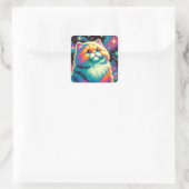 フワフワのオレンジピンク猫宇宙 スクエアシール (バッグ)