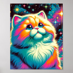 フワフワのオレンジピンク猫宇宙 ポスター