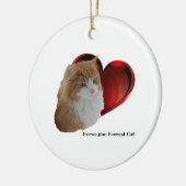 フワフワのオレンジ色のノルウェーのロングヘアフォレストキャットハート セラミックオーナメント (左)