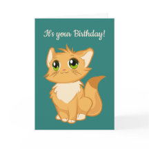 フワフワのオレンジ色の猫デザイングリーティングカード