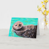 フワフワのカワウソの絵 カード (黄色い花)