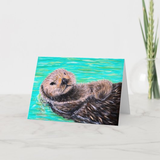 フワフワのカワウソの絵 カード (正面)