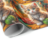 フワフワのクリスマスの子猫 ラッピングペーパー (ロールコーナー)