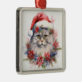 フワフワのクリスマスホリデーキャット顔 メタルオーナメント (右)