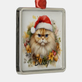 フワフワのクリスマスホリデーキャット顔 メタルオーナメント (右)