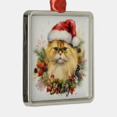 フワフワのクリスマスホリデーキャット顔 メタルオーナメント (右)