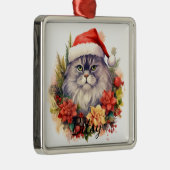 フワフワのクリスマスホリデーキャット顔 メタルオーナメント (右)