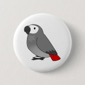 フワフワのコンゴの灰色のオウムの漫画スケッチ 缶バッジ (正面)