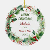 フワフワのサンタ帽の虎の子 キッズ クリスマス セラミックオーナメント (裏面)