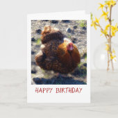 フワフワのチキン誕生日 カード (黄色い花)