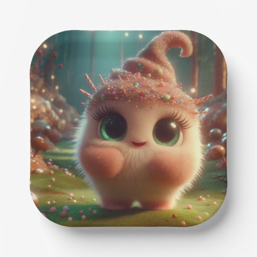 フワフワのチョコレートの生き物 ペーパープレート (正面)