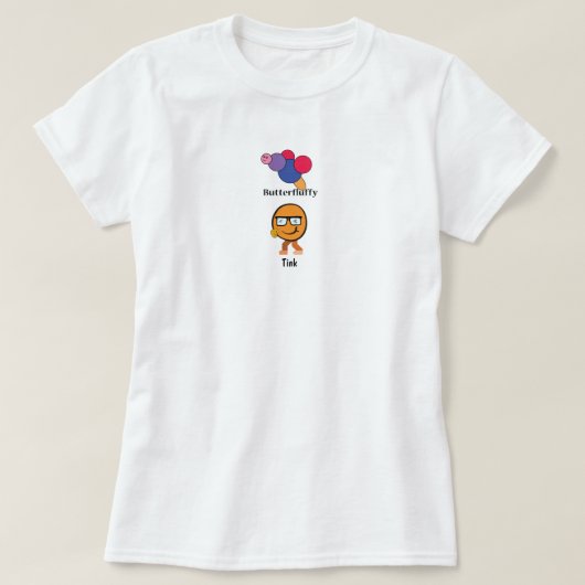 フワフワのティンク少年の女の子は食べ物の愛好家と友達 Tシャツ (デザイン正面)