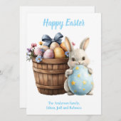 フワフワのバニーの水の色の植物エッグイースター シーズンカード (正面/裏面)