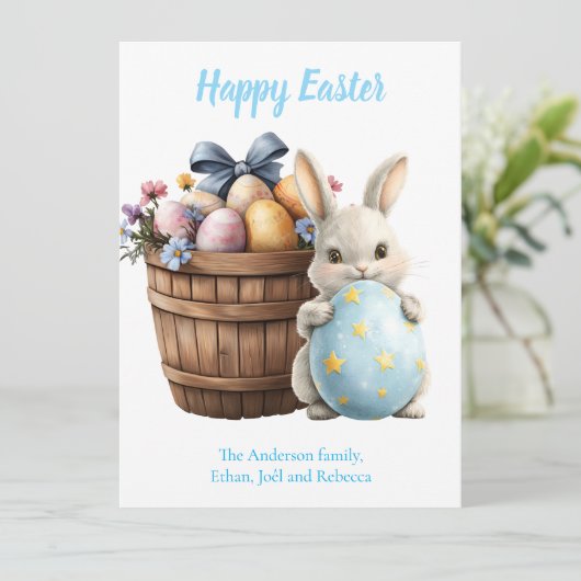 フワフワのバニーの水の色の植物エッグイースター シーズンカード (スタンド正面)