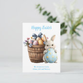 フワフワのバニーの水の色の植物エッグイースター シーズンポストカード (スタンド正面)