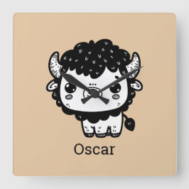 フワフワのビゾン赤ちゃん - かわいい農場の動物アート スクエア壁時計