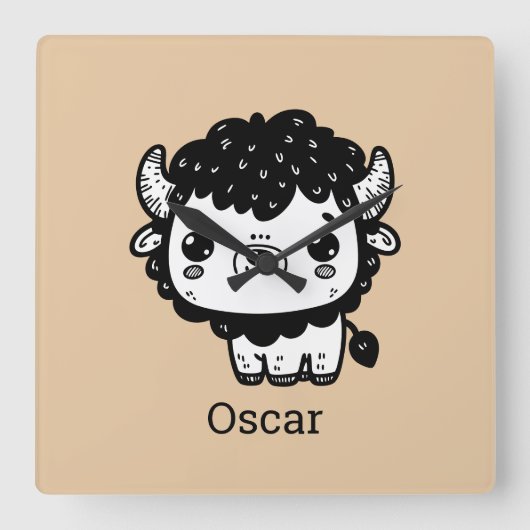 フワフワのビゾン赤ちゃん - かわいい農場の動物アート スクエア壁時計 (正面)