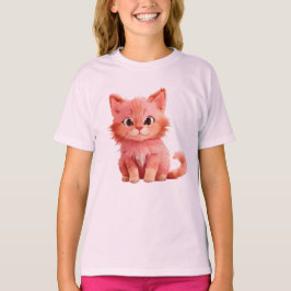 フワフワのピンクの子猫 Tシャツ