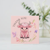 フワフワのピンクの高地スコティッシュカウズ サンキューカード (スタンド正面)