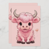 フワフワのピンクの高地スコティッシュカウズ シーズンカード (正面/裏面)