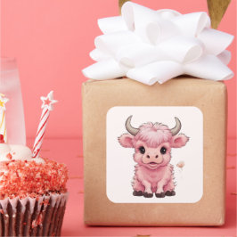 フワフワのピンクの高地スコティッシュカウズ スクエアシール