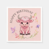 フワフワのピンクの高地スコティッシュカウズ スタンダードカクテルナプキン (正面)