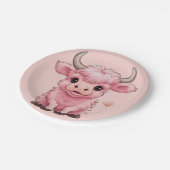 フワフワのピンクの高地スコティッシュカウズ ペーパープレート (アングル)