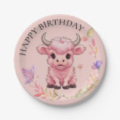 フワフワのピンクの高地スコティッシュカウズ ペーパープレート (正面)