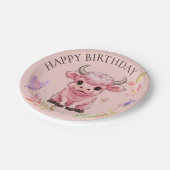 フワフワのピンクの高地スコティッシュカウズ ペーパープレート (アングル)