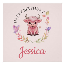 フワフワのピンクの高地スコティッシュカウズ ポスター