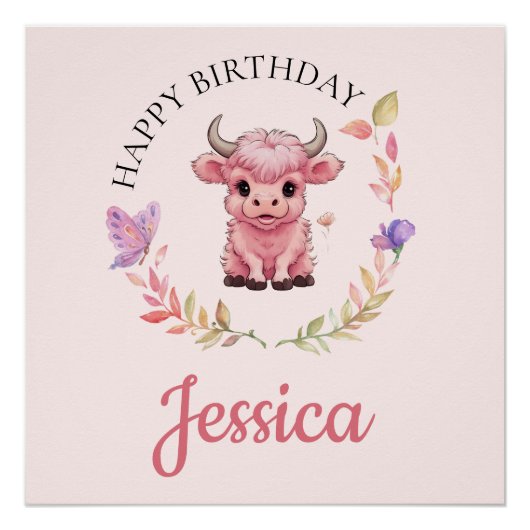 フワフワのピンクの高地スコティッシュカウズ ポスター (正面)