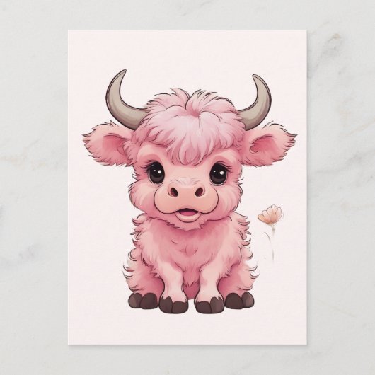 フワフワのピンクの高地スコティッシュカウズ ポストカード (正面)