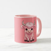 フワフワのピンクの高地スコティッシュカウズ マグカップ (正面右)