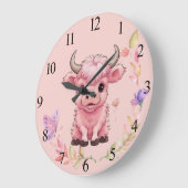 フワフワのピンクの高地スコティッシュカウズ ラージ壁時計 (傾斜)