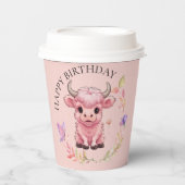 フワフワのピンクの高地スコティッシュカウズ 紙コップ (正面)