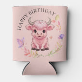 フワフワのピンクの高地スコティッシュカウズ 缶クーラー (正面)