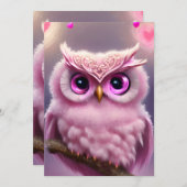 フワフワのピンクフクロウハート シーズンカード (正面/裏面)
