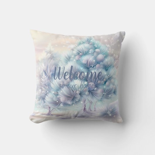 フワフワのピンク&ブルーのクリスマスツリーを作成 クッション (正面)