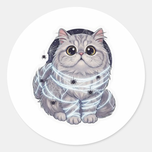 フワフワのペルシャ猫ハロウィン ラウンドシール (正面)