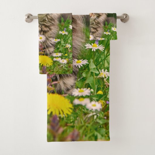 フワフワのマインあらいぐま猫の花の写真 バスタオルセット (インサイチュ)
